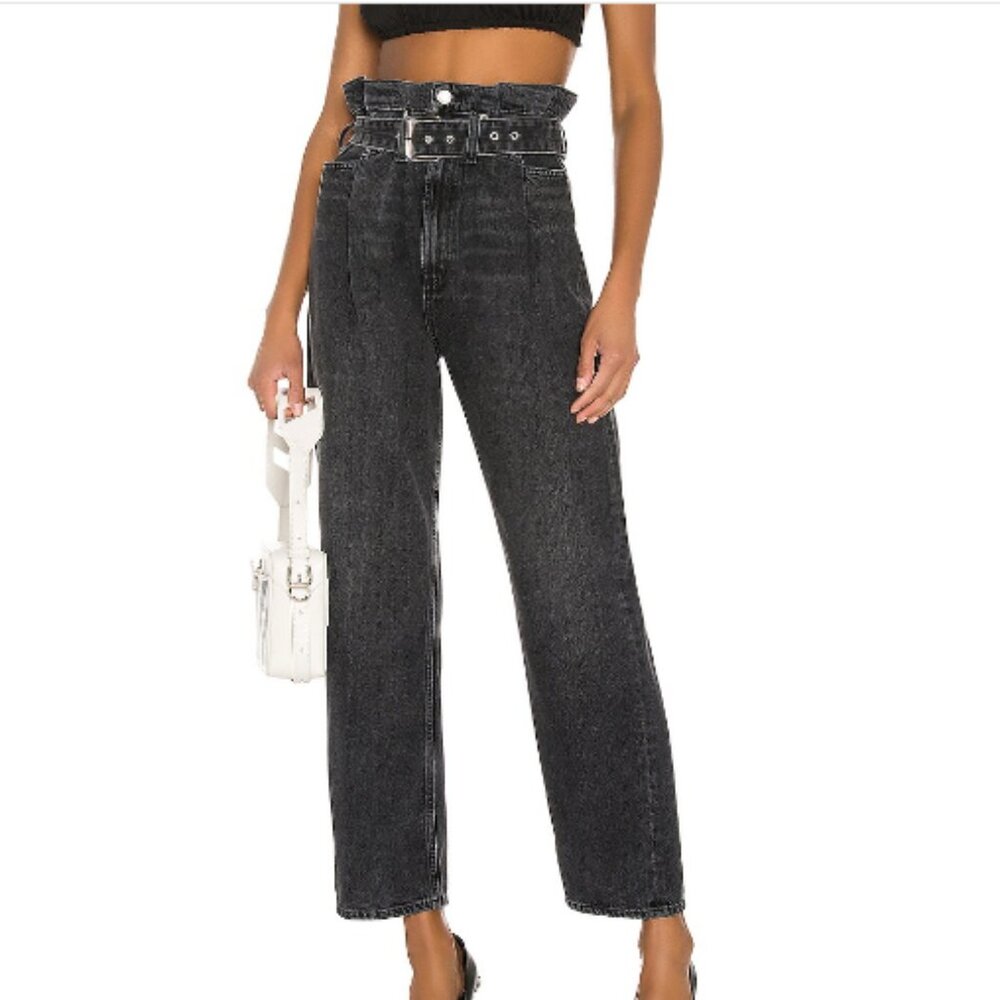 AGOLDE Jeans Reworked 90's Straight Pave Black Grey Belted Size 27 Boho Grunge
